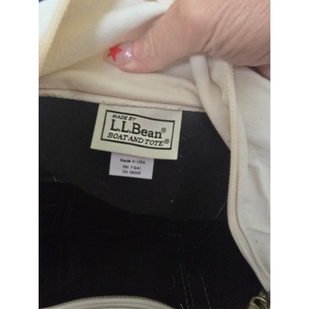 LL Bean Boat and Tote Zip Top Canvas Bag Black Natural ASU Monogram Medium Long - Picture 5 of 7